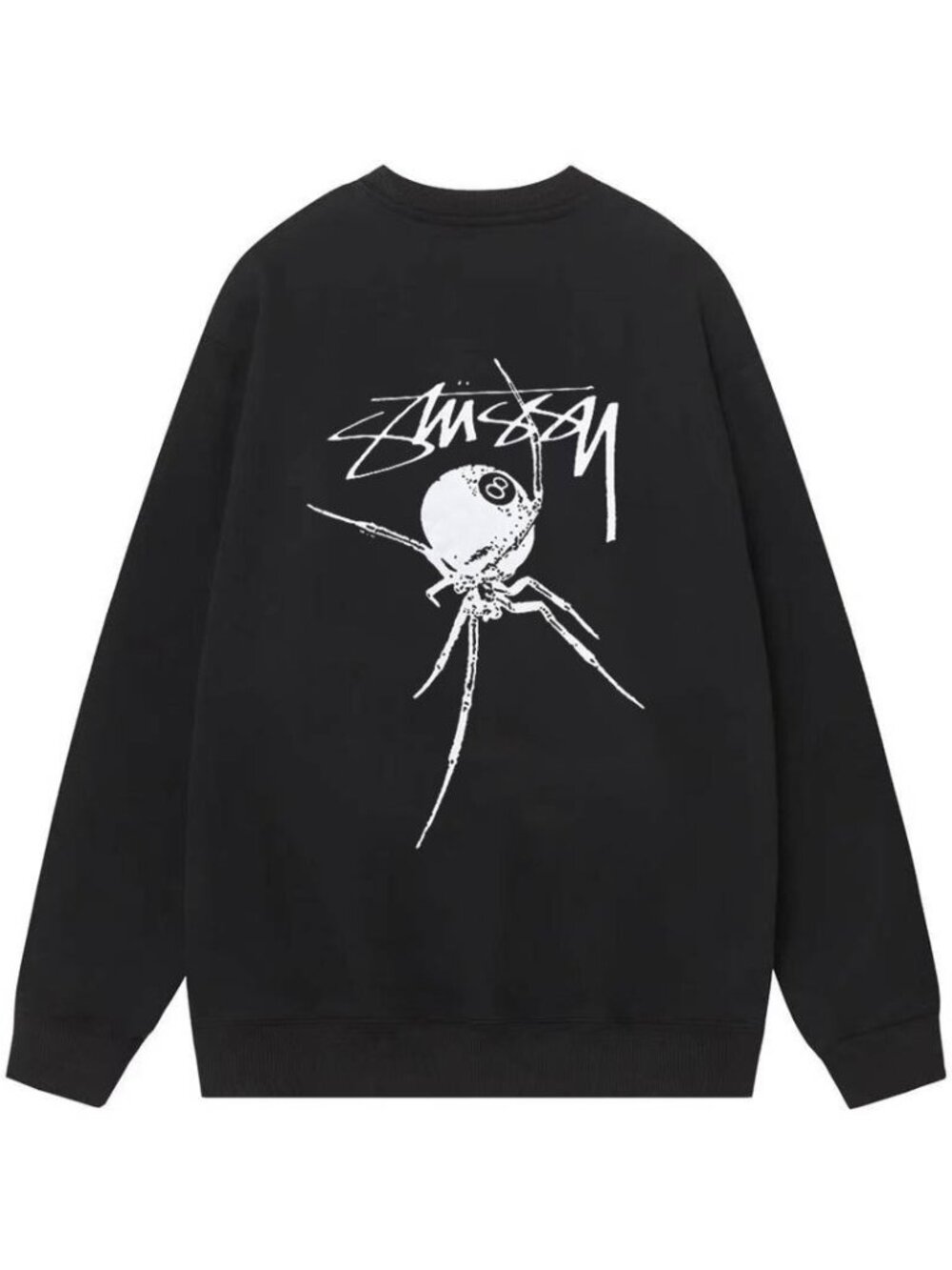 Stussy Black Spider 8-Ball Graphic Crewneck Sweatshirt
